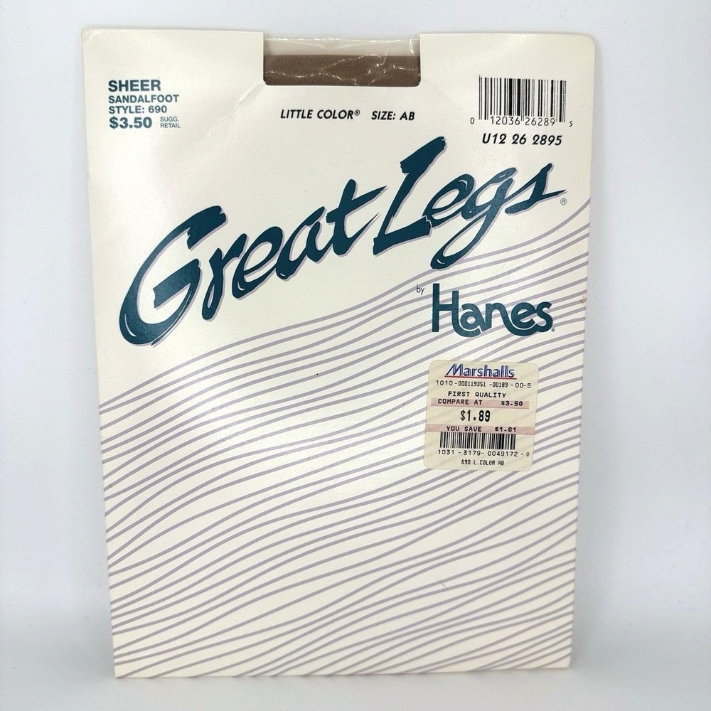VTG 1994 Hanes Great Legs Sheer Sandalfoot Pantyhose Little Color Size AB‎ NIP